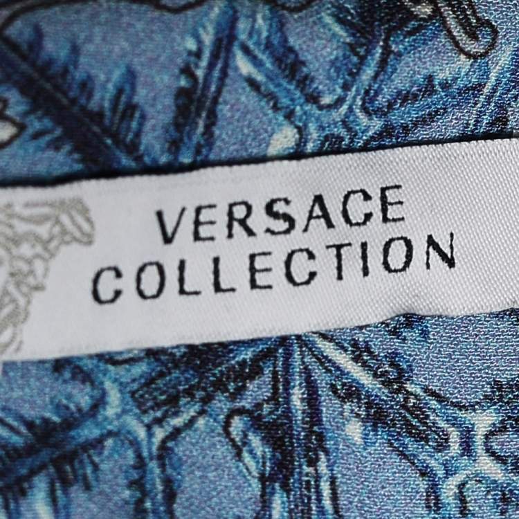 Pre Owned Versace Blue Baroque Printed Crepe Sheath Dress M
