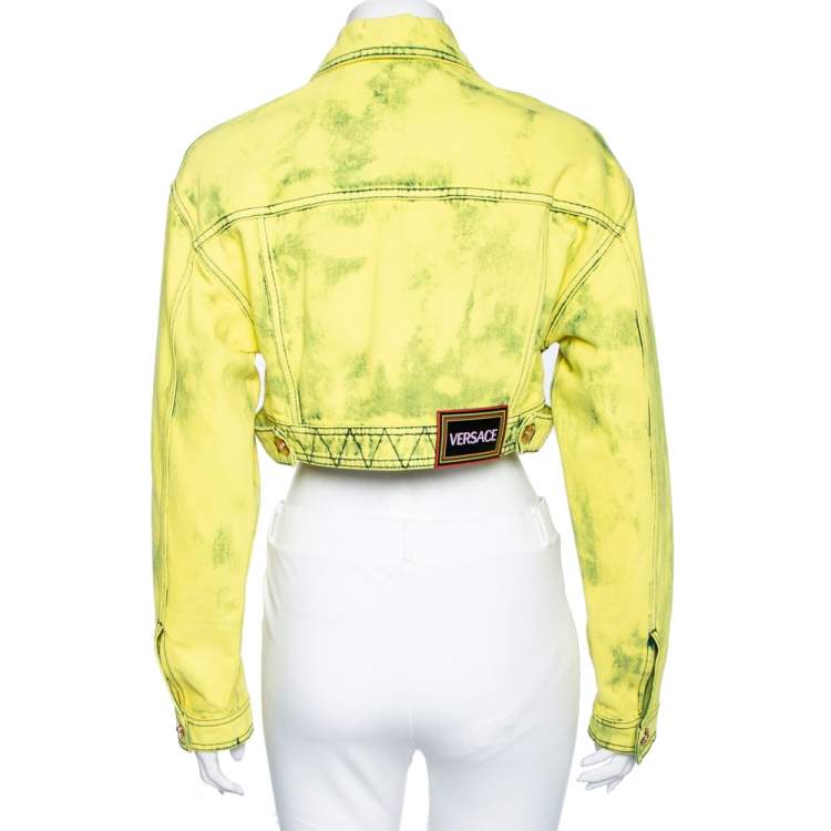 Pre Owned Versace Neon Yellow Denim Cropped Boxy Jacket S