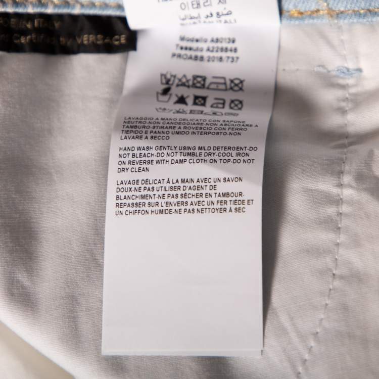 Pre Owned Versace Blue Logo Printed Denim Jeans S