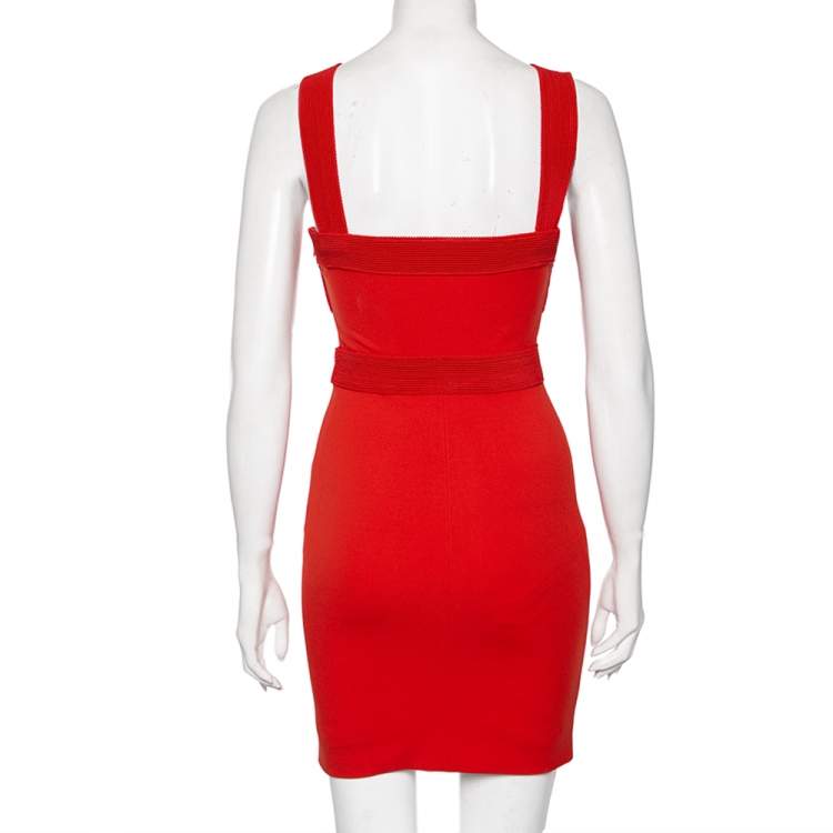 Pre Owned Versace Orange Jersey Embroidered Trim Detailed Short Dress S