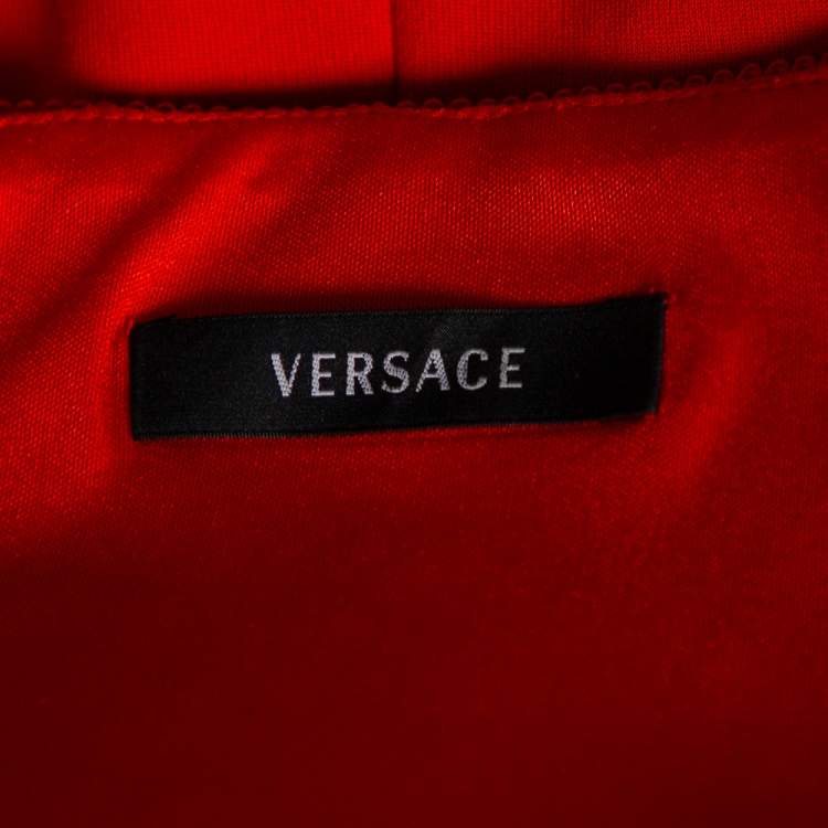 Pre Owned Versace Orange Jersey Embroidered Trim Detailed Short Dress S