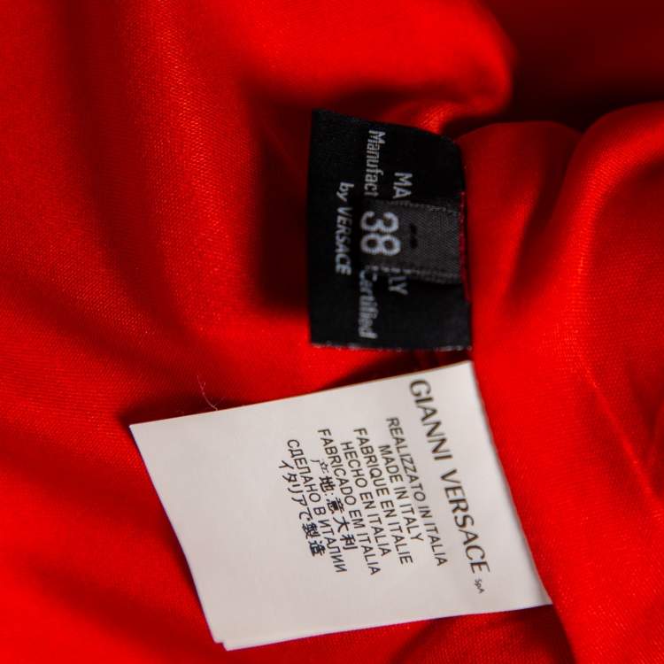 Pre Owned Versace Orange Jersey Embroidered Trim Detailed Short Dress S