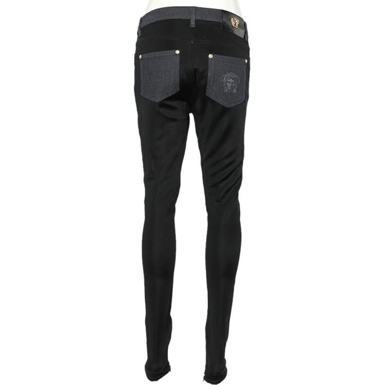 Pre Owned Versace Navy Blue Denim & Black Jersey Jeggings M