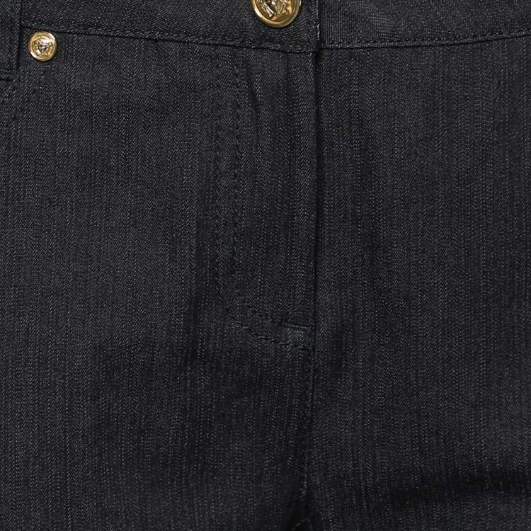 Pre Owned Versace Navy Blue Denim & Black Jersey Jeggings M