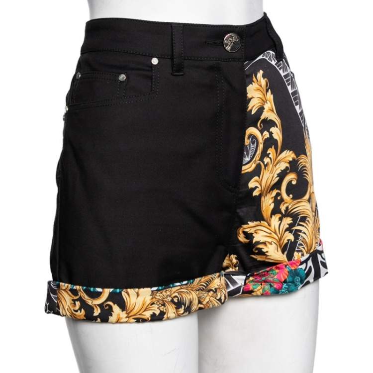 Pre Owned Versace Black Printed Cotton High Waisted Shorts M