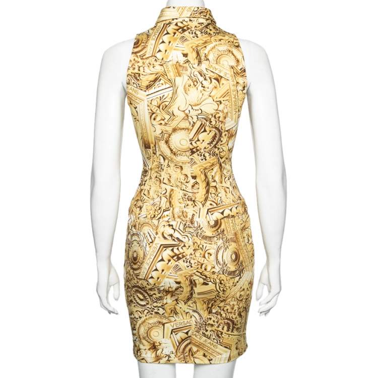 مملوكة مسبقًا Versace Yellow Printed Cotton Button Front Sleeveless Dress S
