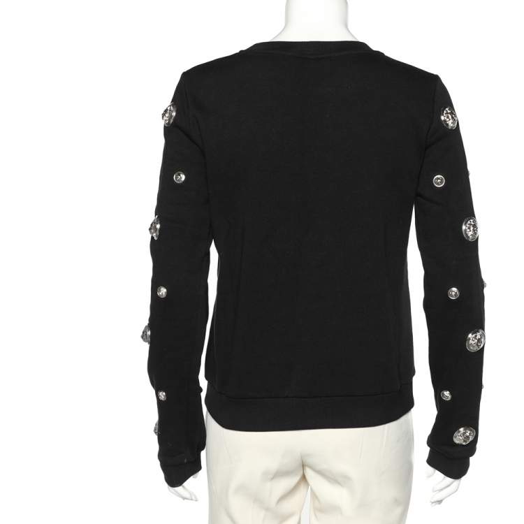 Pre Owned Versus Versace Black Cotton Knit Lion Head Embellished  Sweatshirt M