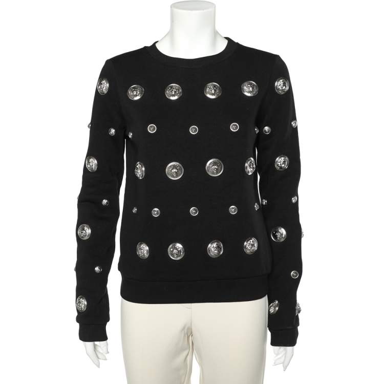 Pre Owned Versus Versace Black Cotton Knit Lion Head Embellished  Sweatshirt M