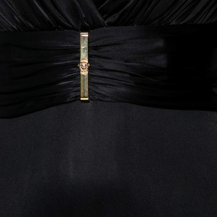 Pre Owned Versace Black Jersey Deep V-Neck Belted Dress S