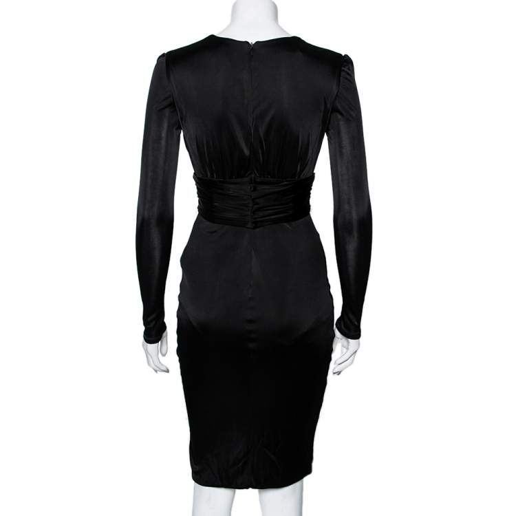 Pre Owned Versace Black Jersey Deep V-Neck Belted Dress S