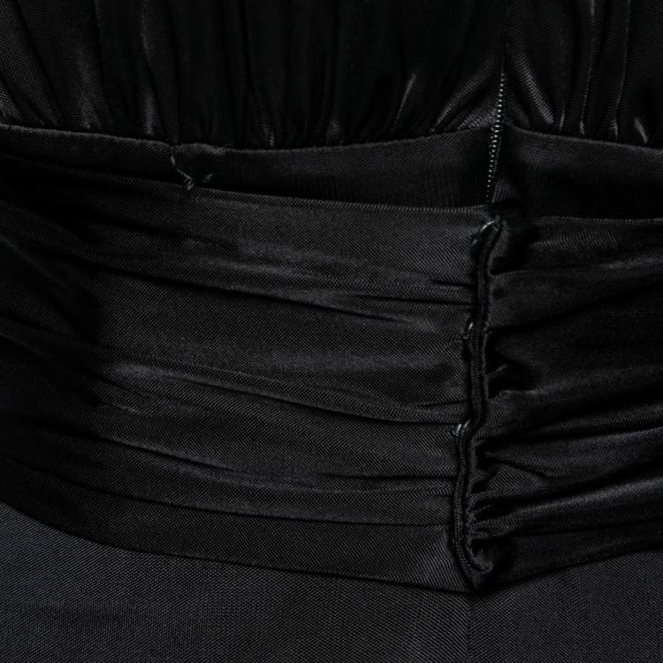 Pre Owned Versace Black Jersey Deep V-Neck Belted Dress S