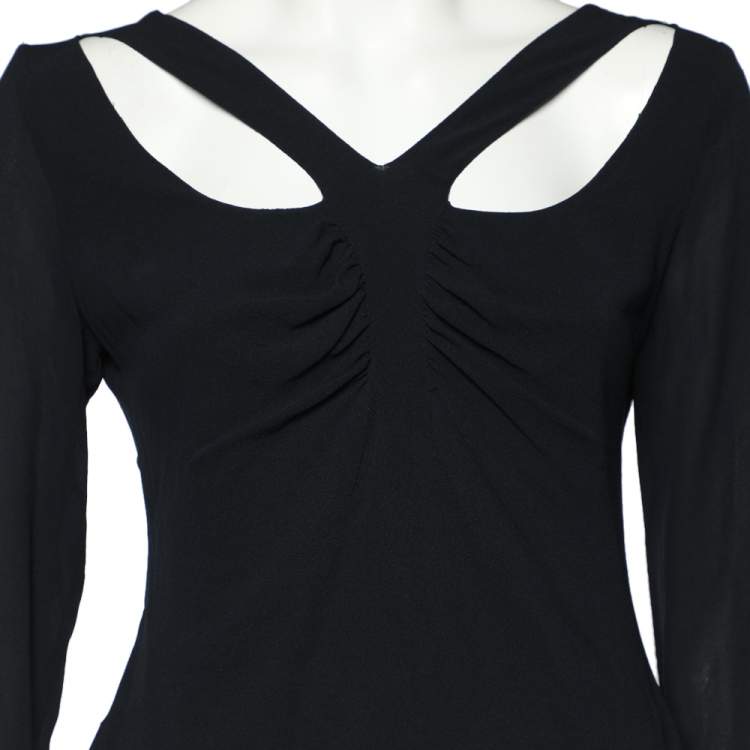 Pre Owned Versace Vintage Black Silk Chiffon Cut Out Detail Top L