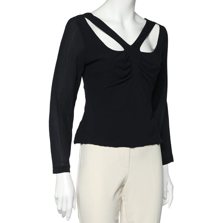 Pre Owned Versace Vintage Black Silk Chiffon Cut Out Detail Top L