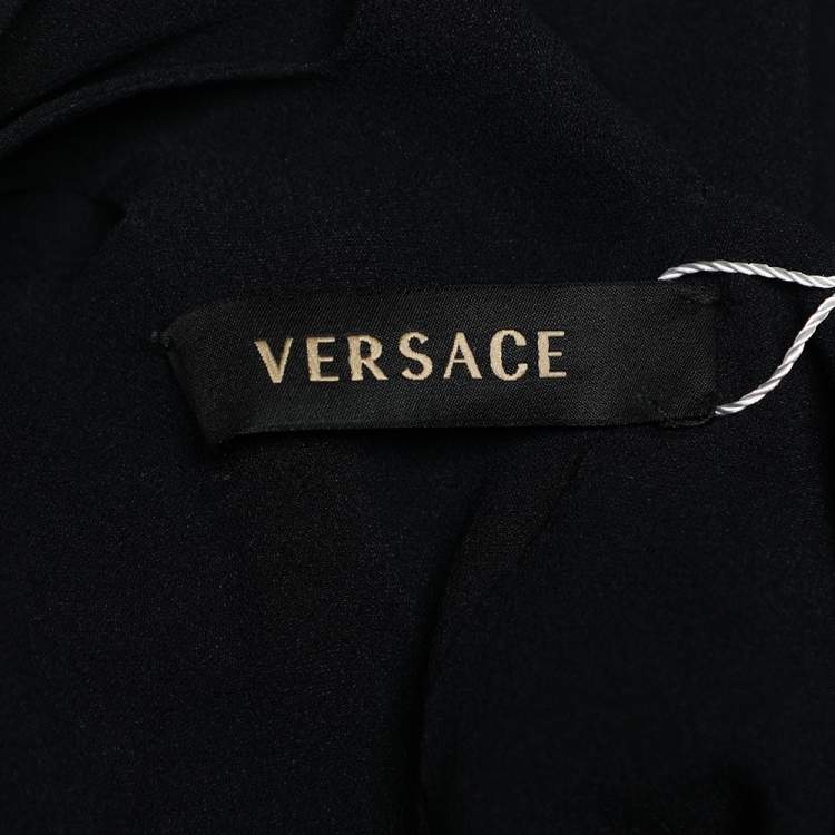 Pre Owned Versace Vintage Black Silk Chiffon Cut Out Detail Top L