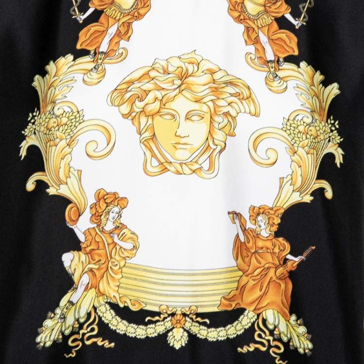Pre Owned Versace Black Medusa Printed Silk Crew Neck Top L
