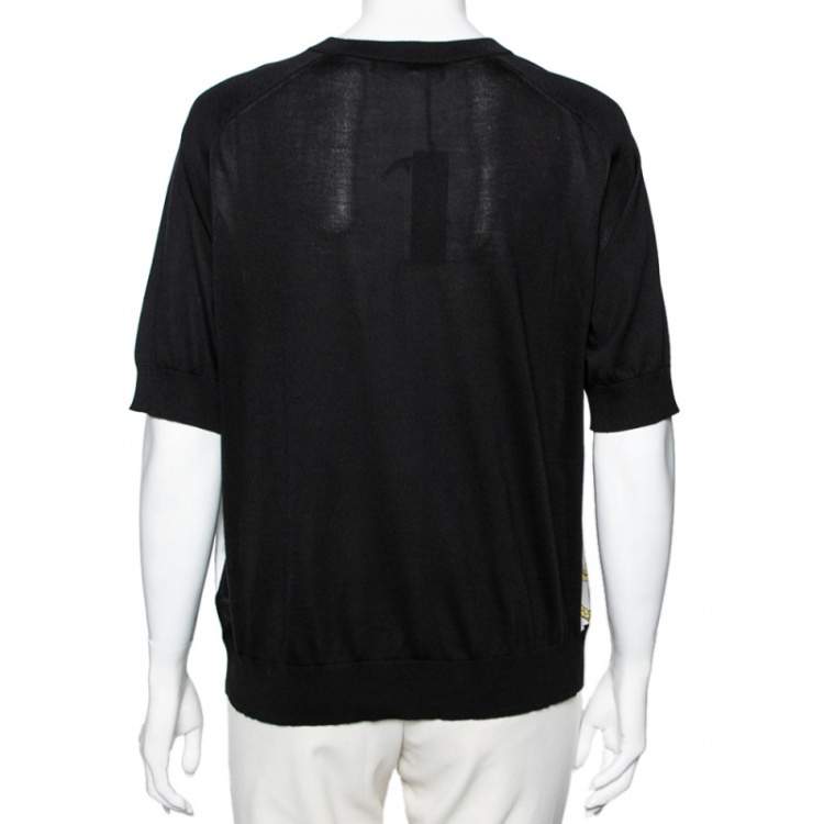 Pre Owned Versace Black Medusa Printed Silk Crew Neck Top L