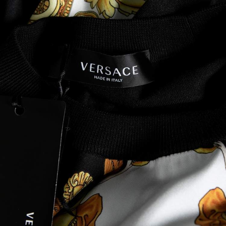 Pre Owned Versace Black Medusa Printed Silk Crew Neck Top L
