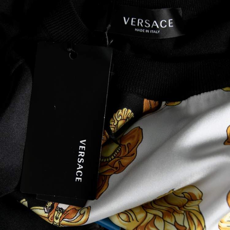 Pre Owned Versace Black Medusa Printed Silk Crew Neck Top L