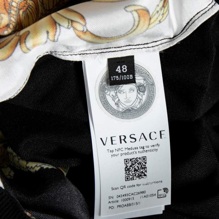 Pre Owned Versace Black Medusa Printed Silk Crew Neck Top L