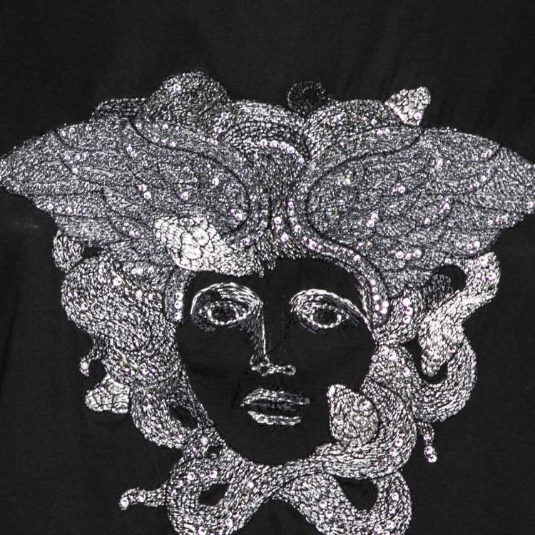 Pre Owned Versace Black Medusa Head Embroidered Cotton T-Shirt S