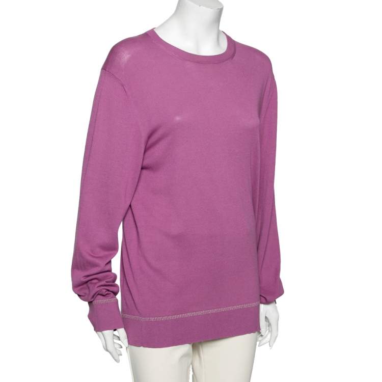 Pre Owned Versace Purple Knit Greca Detailed Long Sleeve Sweater XL