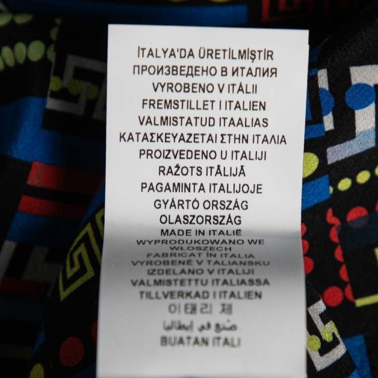 Pre Owned Versace Multicolor  La Greca Printed Silk Crew Neck Short Sleeve Blouse M