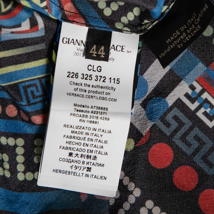 Pre Owned Versace Multicolor  La Greca Printed Silk Crew Neck Short Sleeve Blouse M