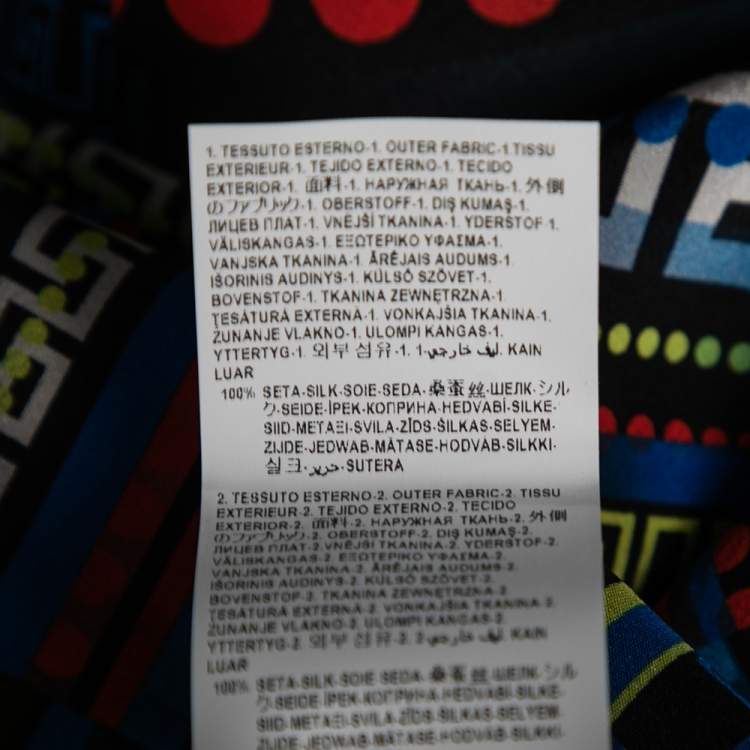 Pre Owned Versace Multicolor  La Greca Printed Silk Crew Neck Short Sleeve Blouse M