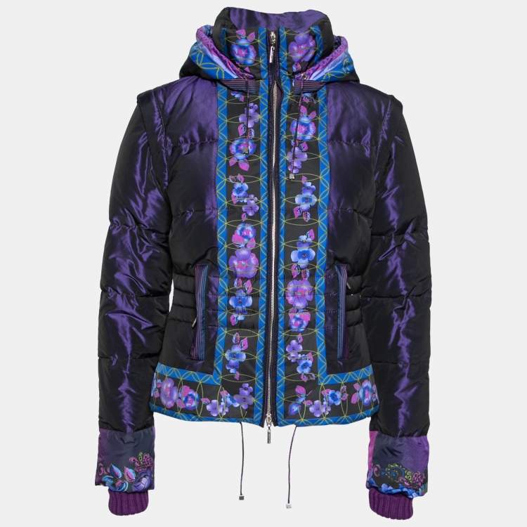 Pre Owned Versace Purple Floral Printed Down Synthetic Puffer Jacket M