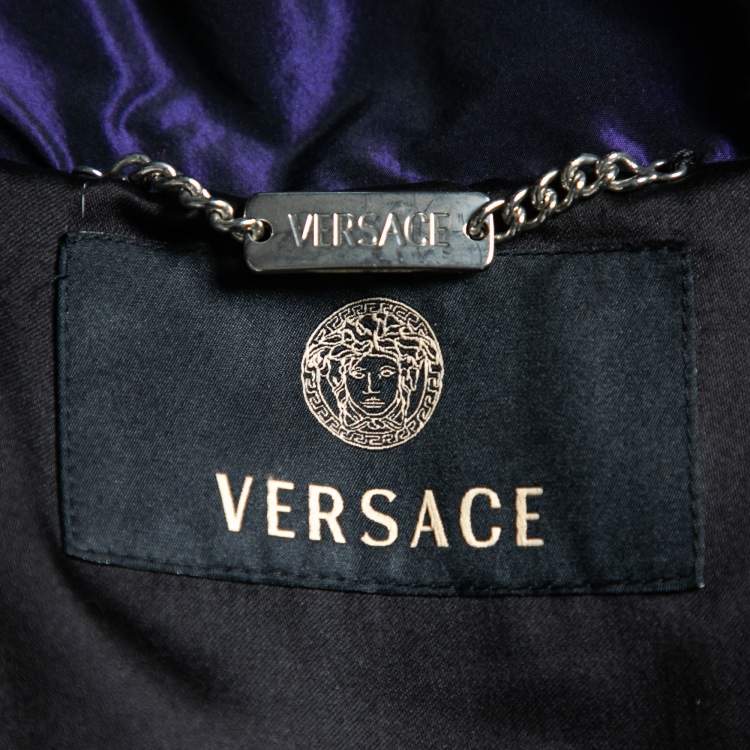 Pre Owned Versace Purple Floral Printed Down Synthetic Puffer Jacket M