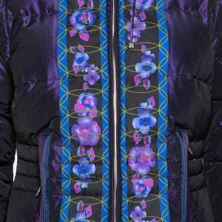 Pre Owned Versace Purple Floral Printed Down Synthetic Puffer Jacket M