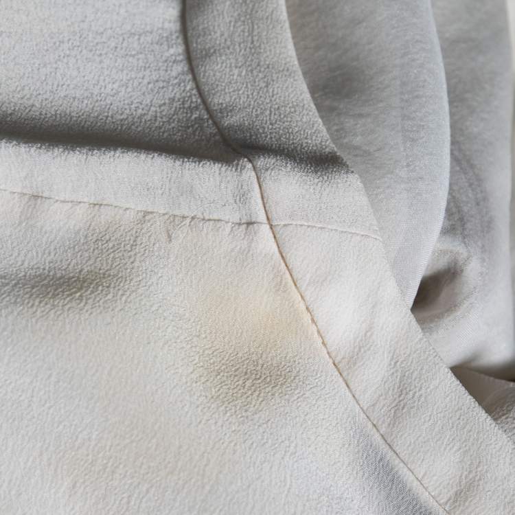 مملوكة مسبقًا Versace Cream Silk Logo Embroidered and Embellished Blouse S