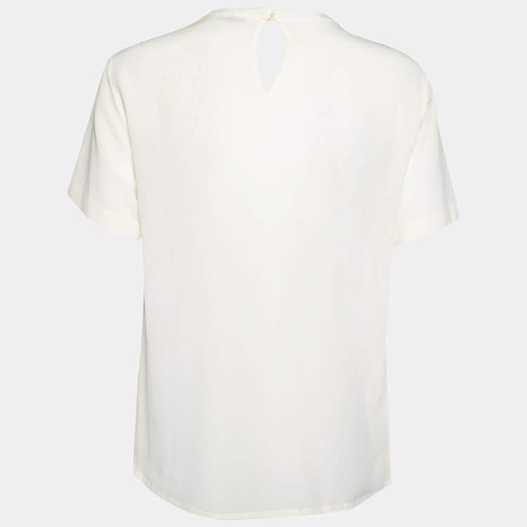 مملوكة مسبقًا Versace Cream Silk Logo Embroidered and Embellished Blouse S