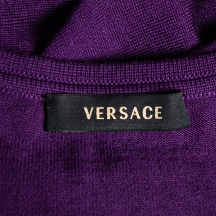 مملوكة مسبقًا Versace Purple Knit Ruched Crystal Embellished Sweater M