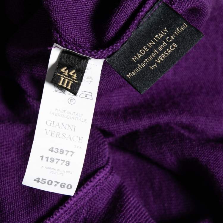 مملوكة مسبقًا Versace Purple Knit Ruched Crystal Embellished Sweater M