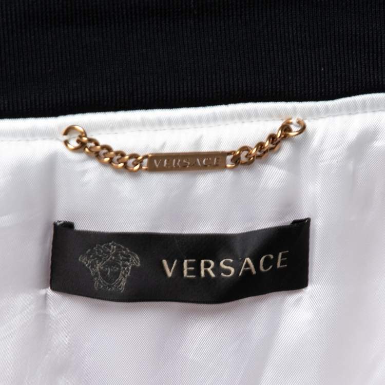 Pre Owned Versace Tricolor Logo Printed Synthetic Zip Front Bomber Jacket M