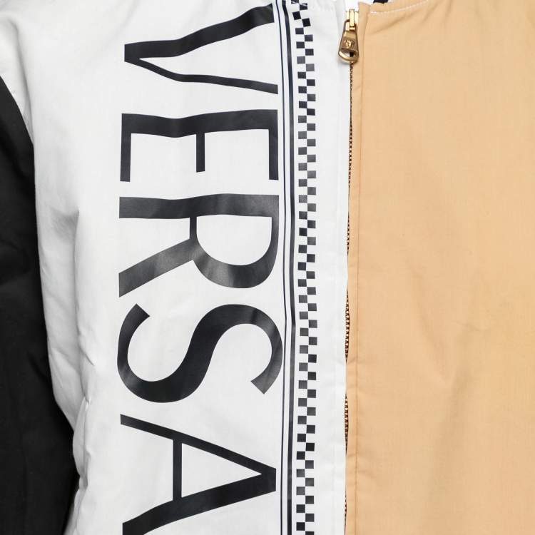 Pre Owned Versace Tricolor Logo Printed Synthetic Zip Front Bomber Jacket M