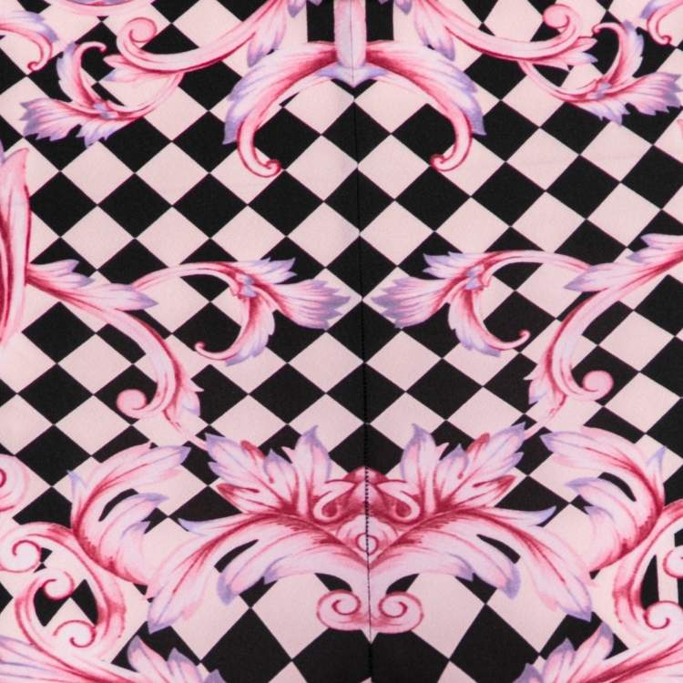 Pre Owned Versace Pink Stretch Knit Striped & Baroque Print Leggings S