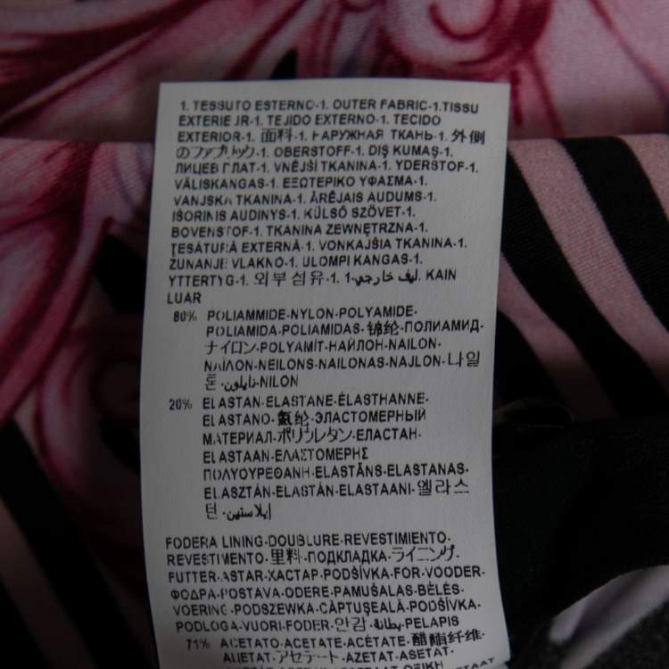 Pre Owned Versace Pink Stretch Knit Striped & Baroque Print Leggings S