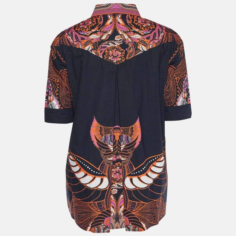 Pre Owned Versace Black Paisley Print Poplin Button Front Shirt M