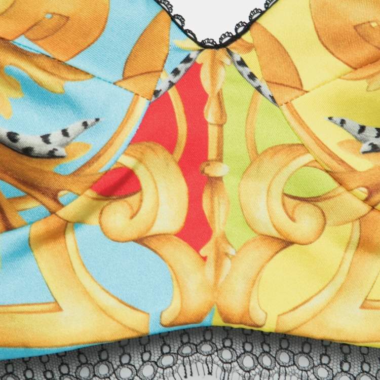 Pre Owned Versace Multicolor Baroque Acanthus Pop Print Satin Bustier Bralette Top M