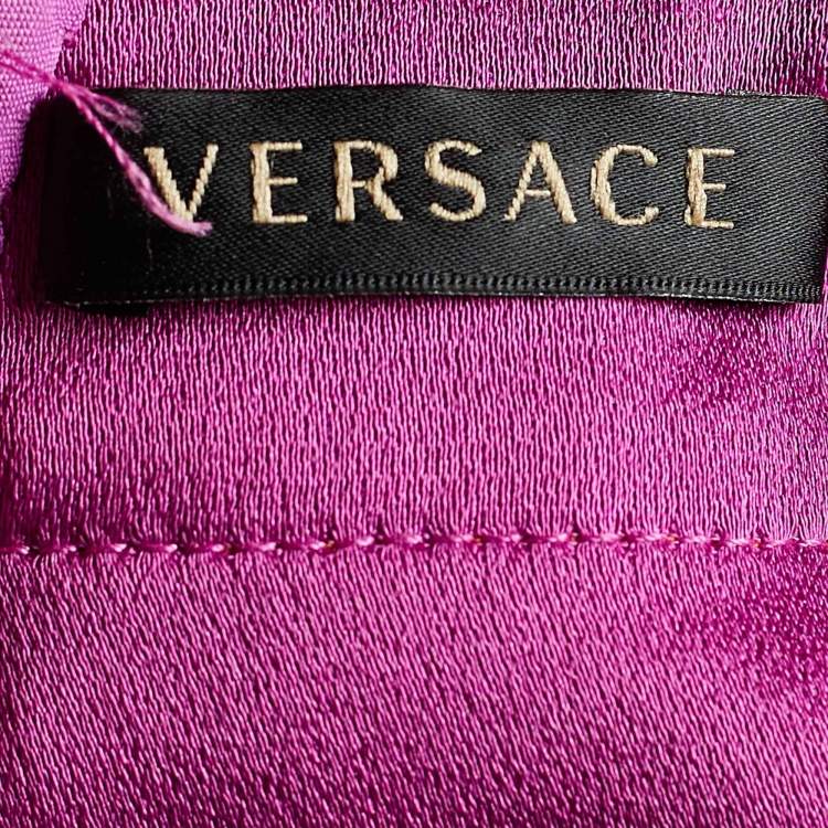 Pre Owned Versace Colorblock Crepe Logo Embossed Long Sleeve Blouse S