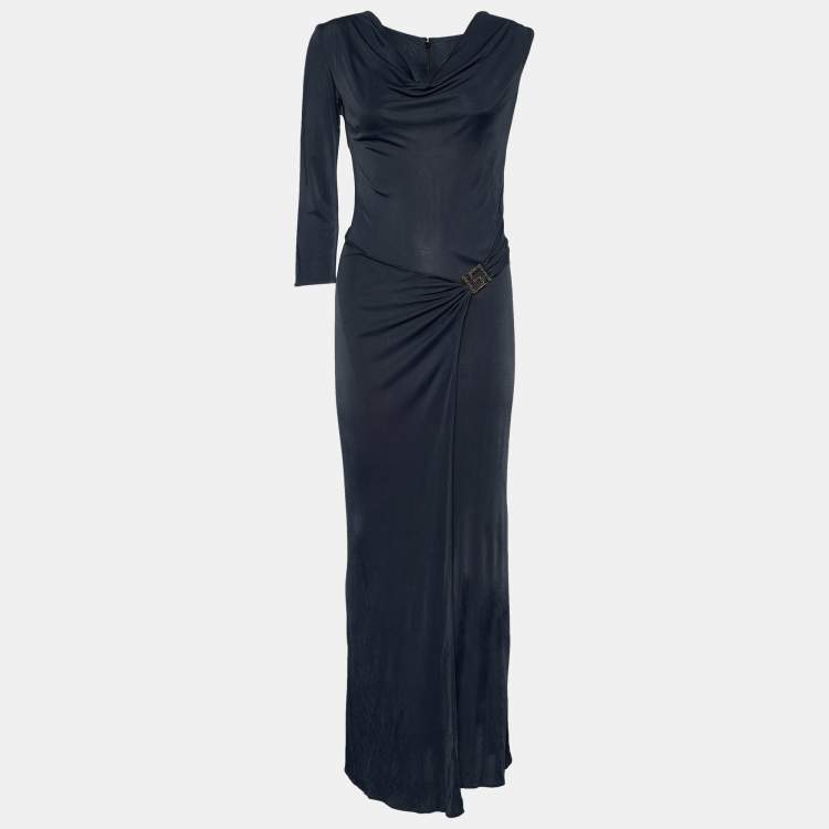 Pre Owned Versace Black Jersey Cut Out Detail Dress M