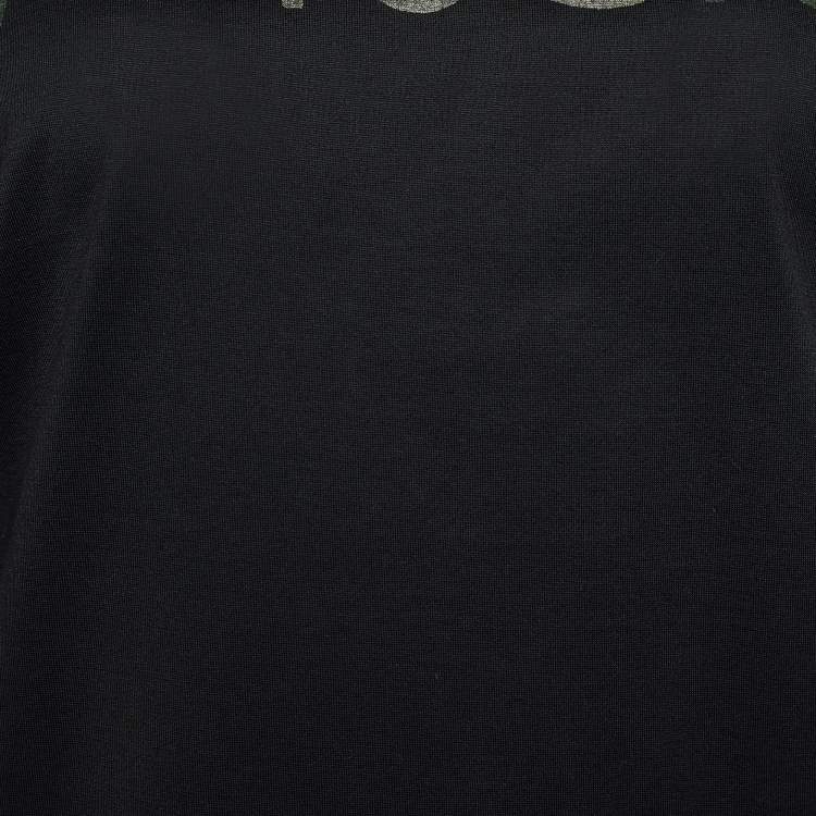 Pre Owned Versace Tribute Black Jersey Metallic Logo Print T-Shirt M