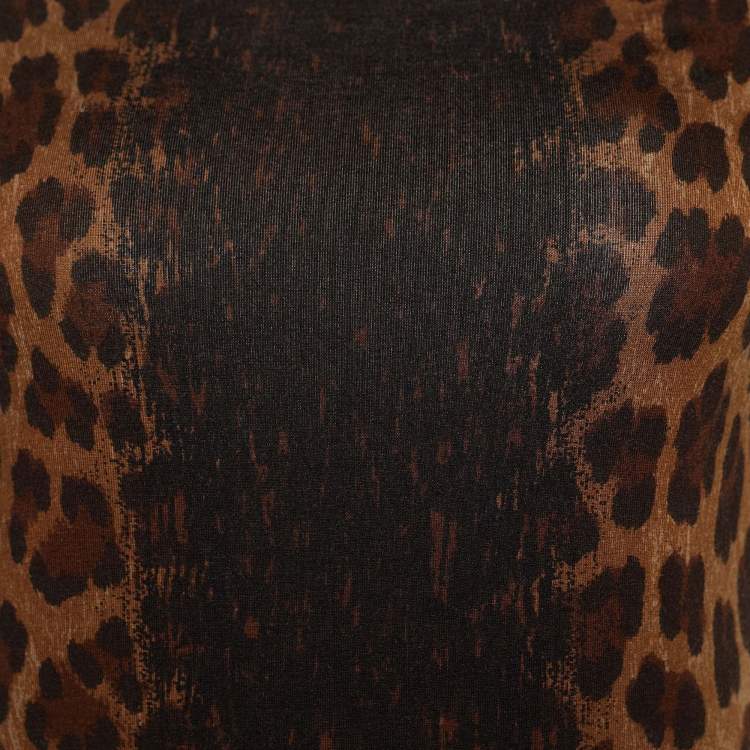 Pre Owned Versace Brown Animal Print Jersey Top M