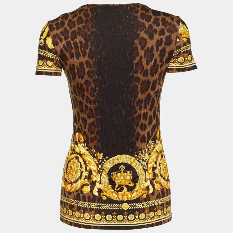 Pre Owned Versace Brown Animal Print Jersey Top M