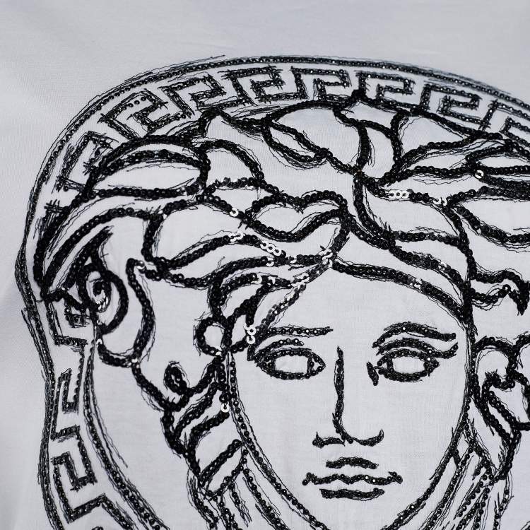 مملوكة مسبقًا Versace White Jersey Medusa Sequined Round Neck T-Shirt XL