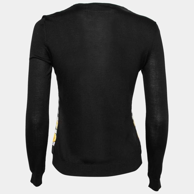 مملوكة مسبقًا Versace Black Baroque Print Silk & Wool Button Front Cardigan S