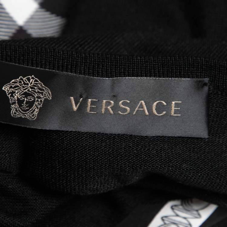 مملوكة مسبقًا Versace Black Baroque Print Silk & Wool Button Front Cardigan S