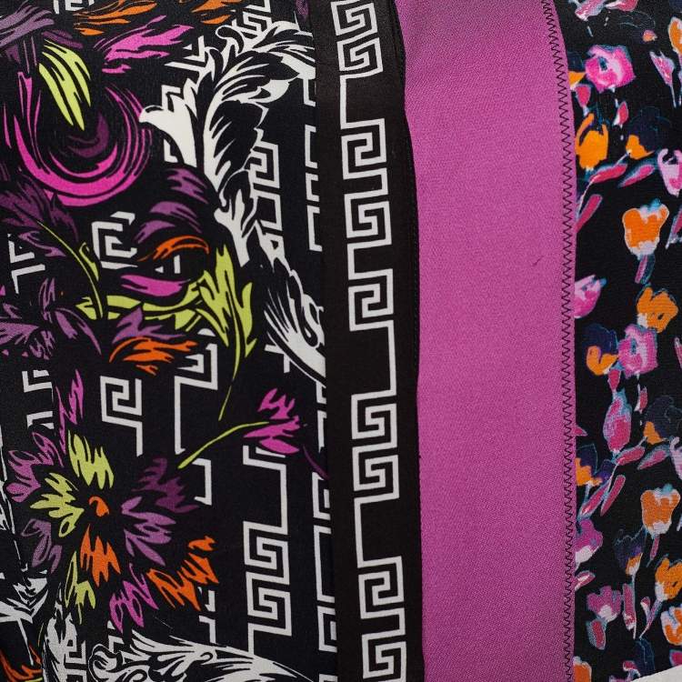 Pre Owned Versace Black & Pink Silk Floral Print Patched Blouse M